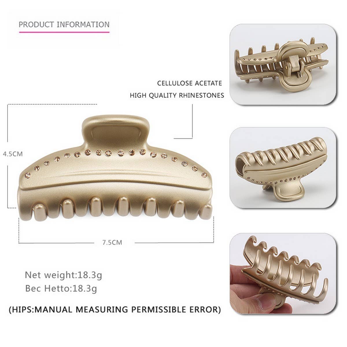 VINTAGE ACETATE HAIR CLIP WITH SINGLE ROW DIAMOND