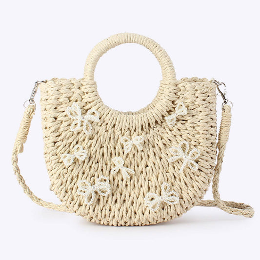 BOW KNOT SEMICIRCLE PAPER ROPE STRAW BAG_CWAB4718