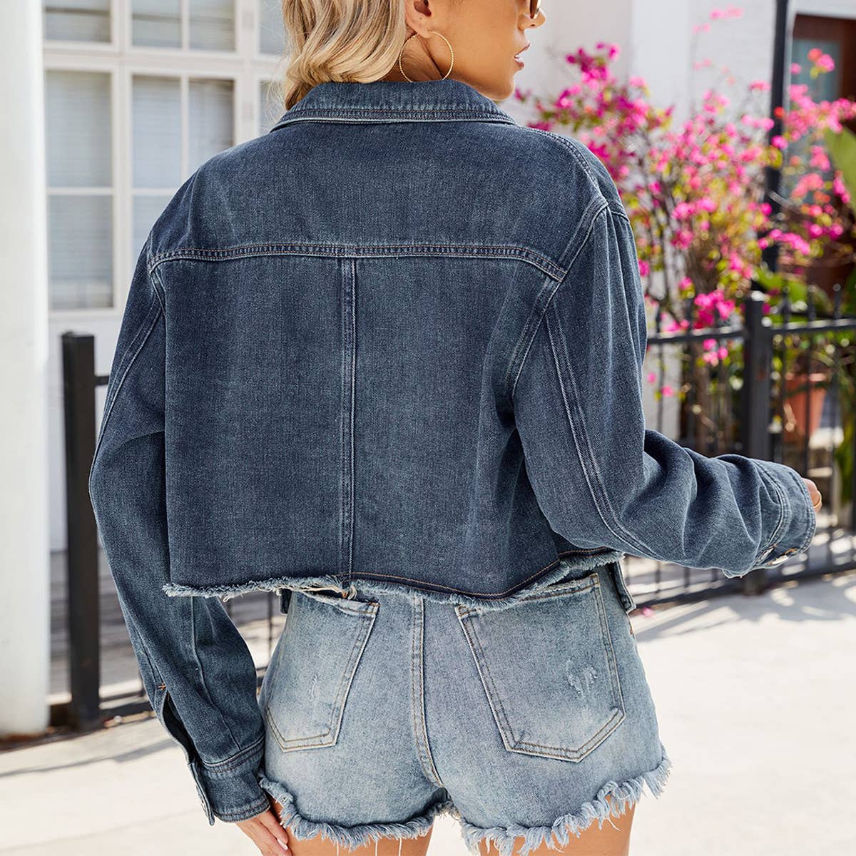 Casual Washed Short Jean Jacket with Frayed Edges_CWOCO1212