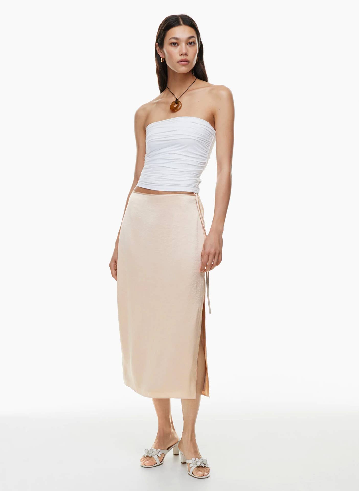 LACE UP SATIN SKIRT HIGH WAIST SLIT STRAIGHT SKIRT