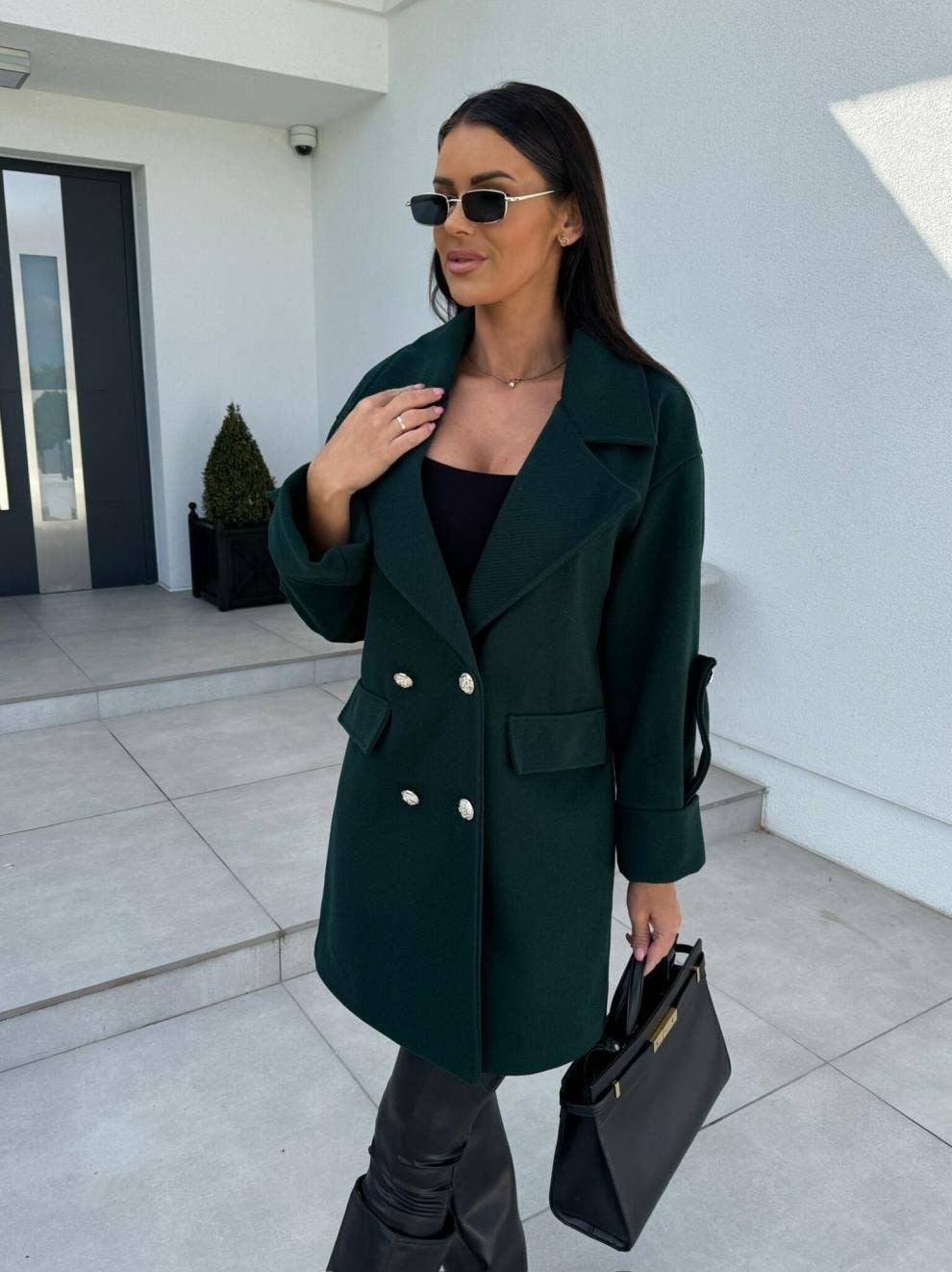 Solid-color H-shaped suit collar long jacket