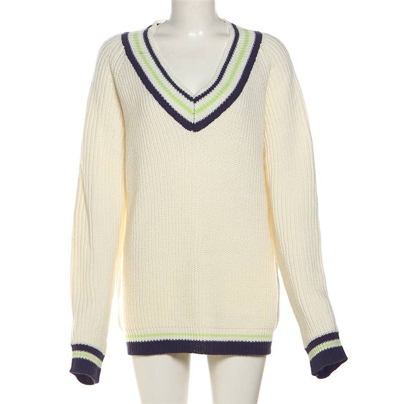 V-NECK LOOSE FASHION CONTRAST CASUAL KNITWEAR