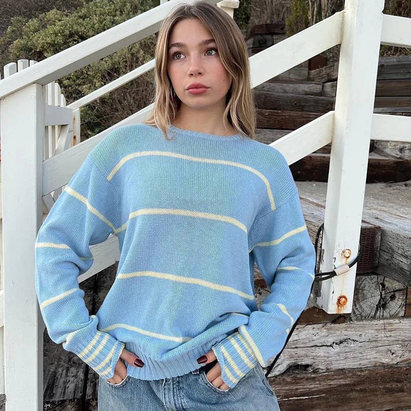 STRIPED LOOSE CASUAL PULLOVER SWEATER