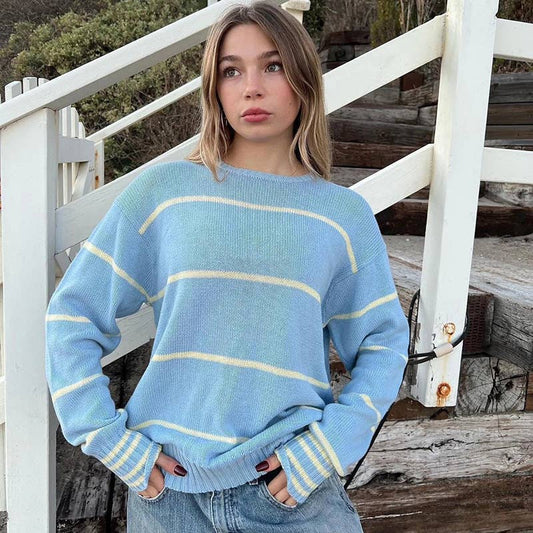 STRIPED LOOSE CASUAL PULLOVER SWEATER
