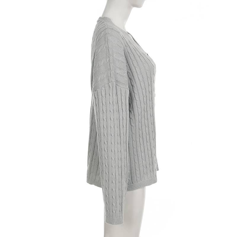 SLOUCHY BREASTED V-NECK TWIST SWEATER CARDIGAN