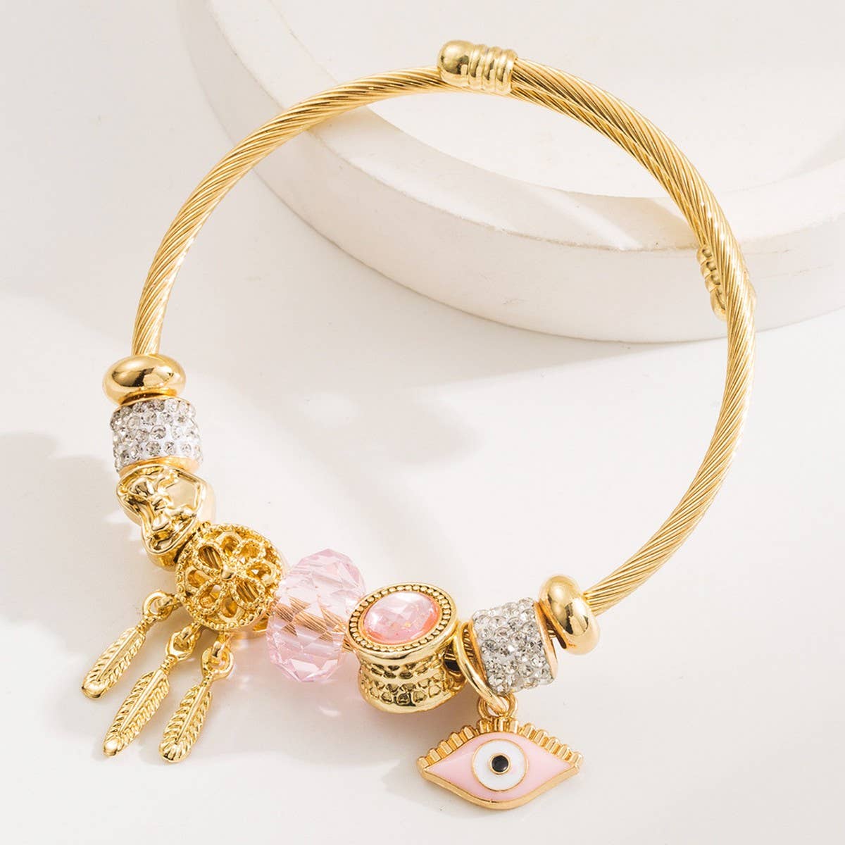 Gold Evil Eye Charm Stainless Steel Bracelet