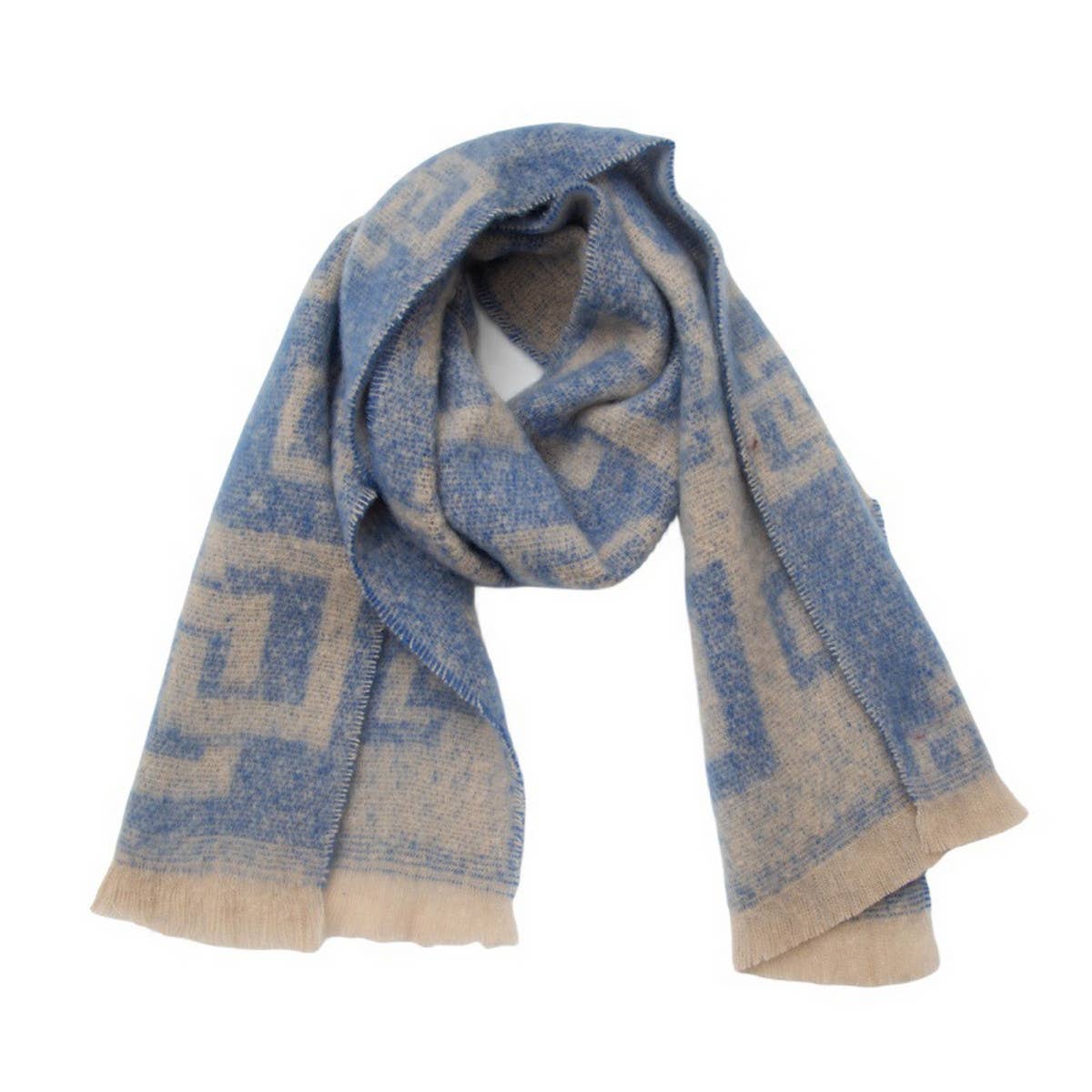 Greek Key Jacquard Scarf ? Fringe Winter Wrap