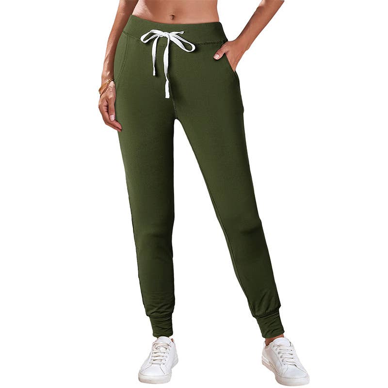 SOLID COLOR DRAWSTRING LEG SPORTS STYLE PANTS
