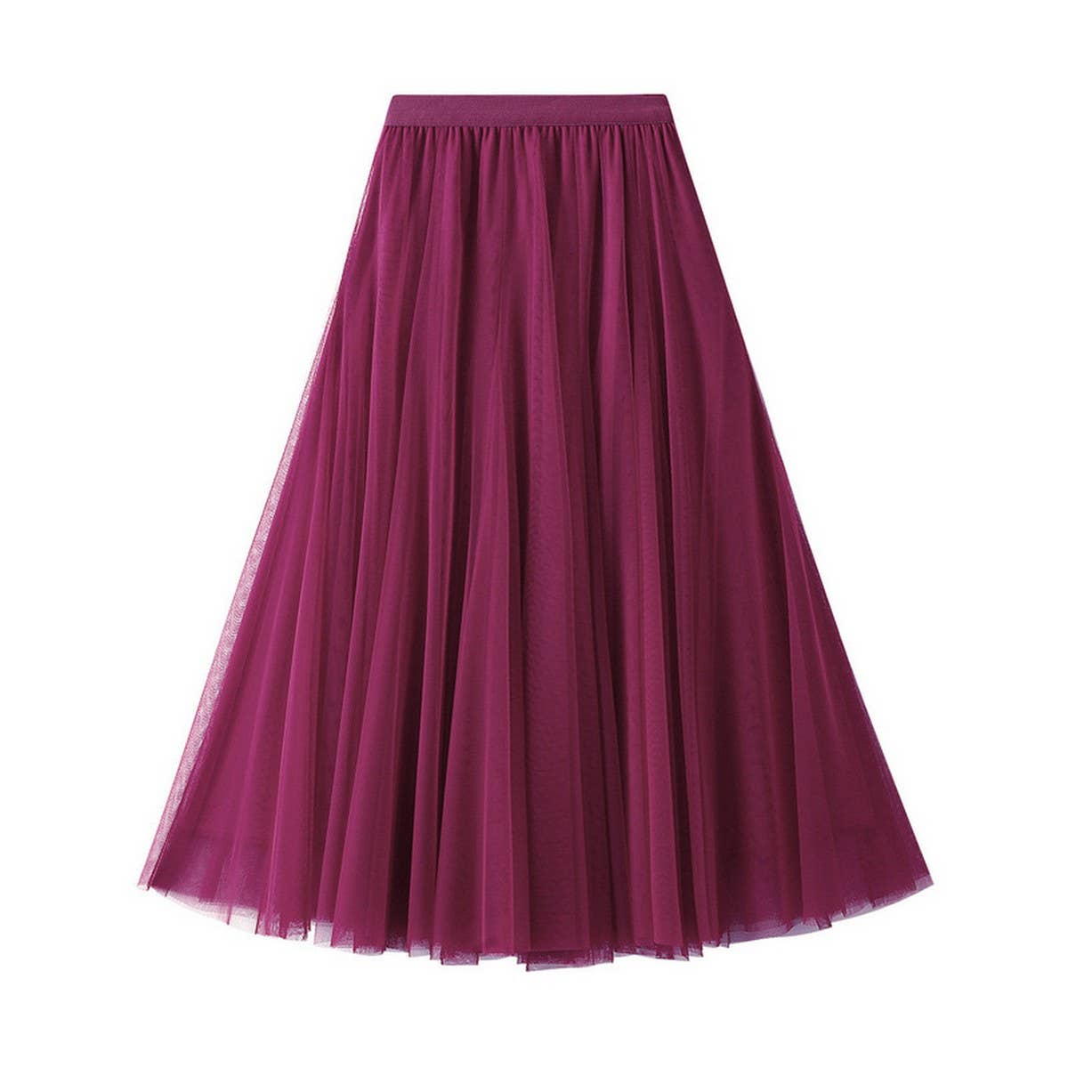 High-Waist Tulle A-Line Pleated Midi Skirt
