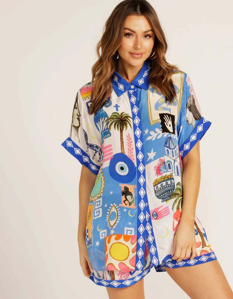 Fashion print shirt and shorts two-piece set