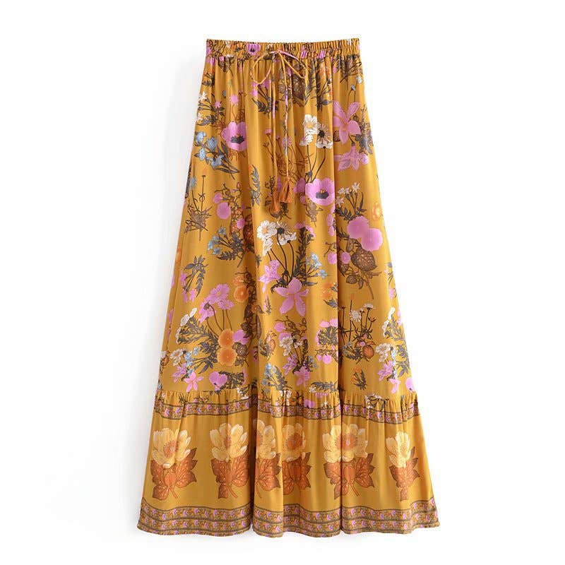Bohemian resort-style cotton printed skirt