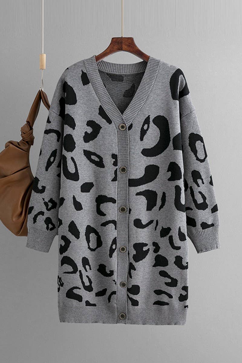 CWOCAL00670_LEOPARD PRINT LONG KNIT CARDIGAN SWEATER