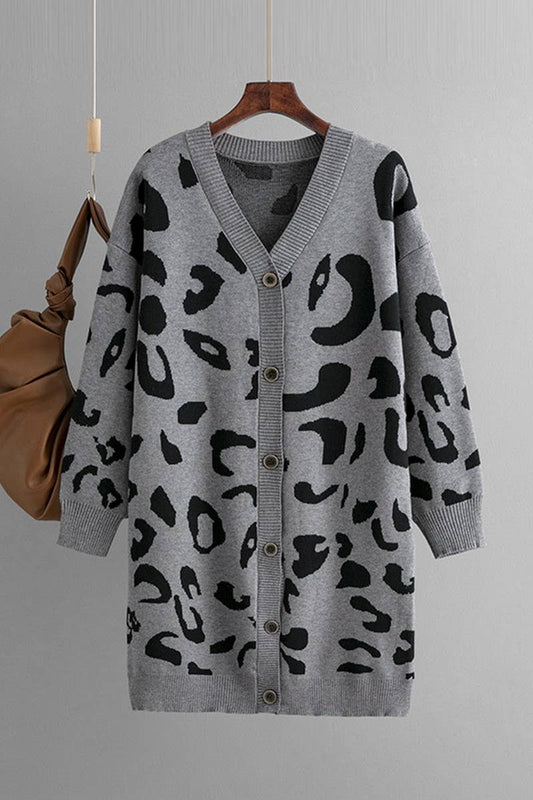 CWOCAL00670_LEOPARD PRINT LONG KNIT CARDIGAN SWEATER