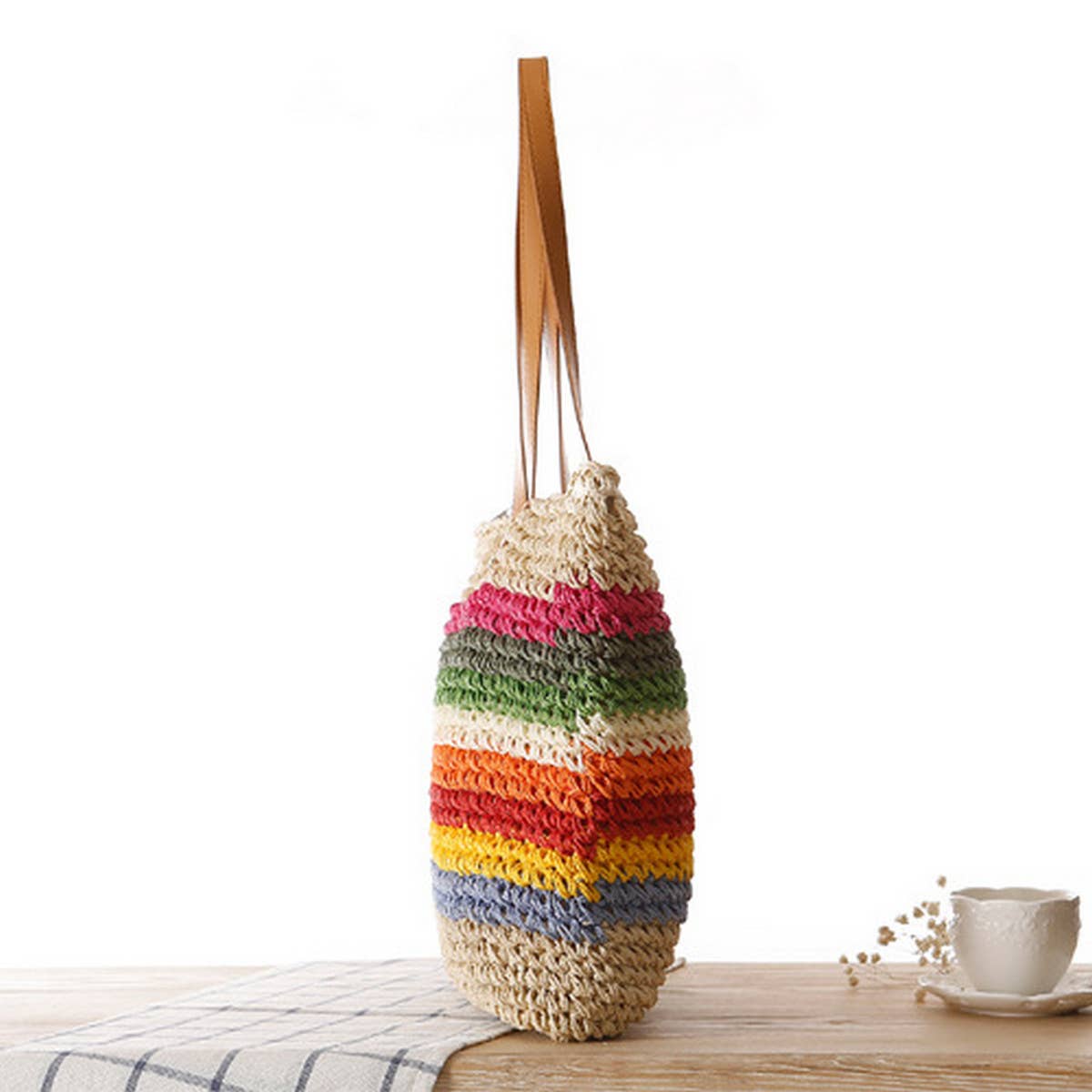 FOREST RAINBOW STRIPED STRAW SHOULDER BAG_CWAB2013