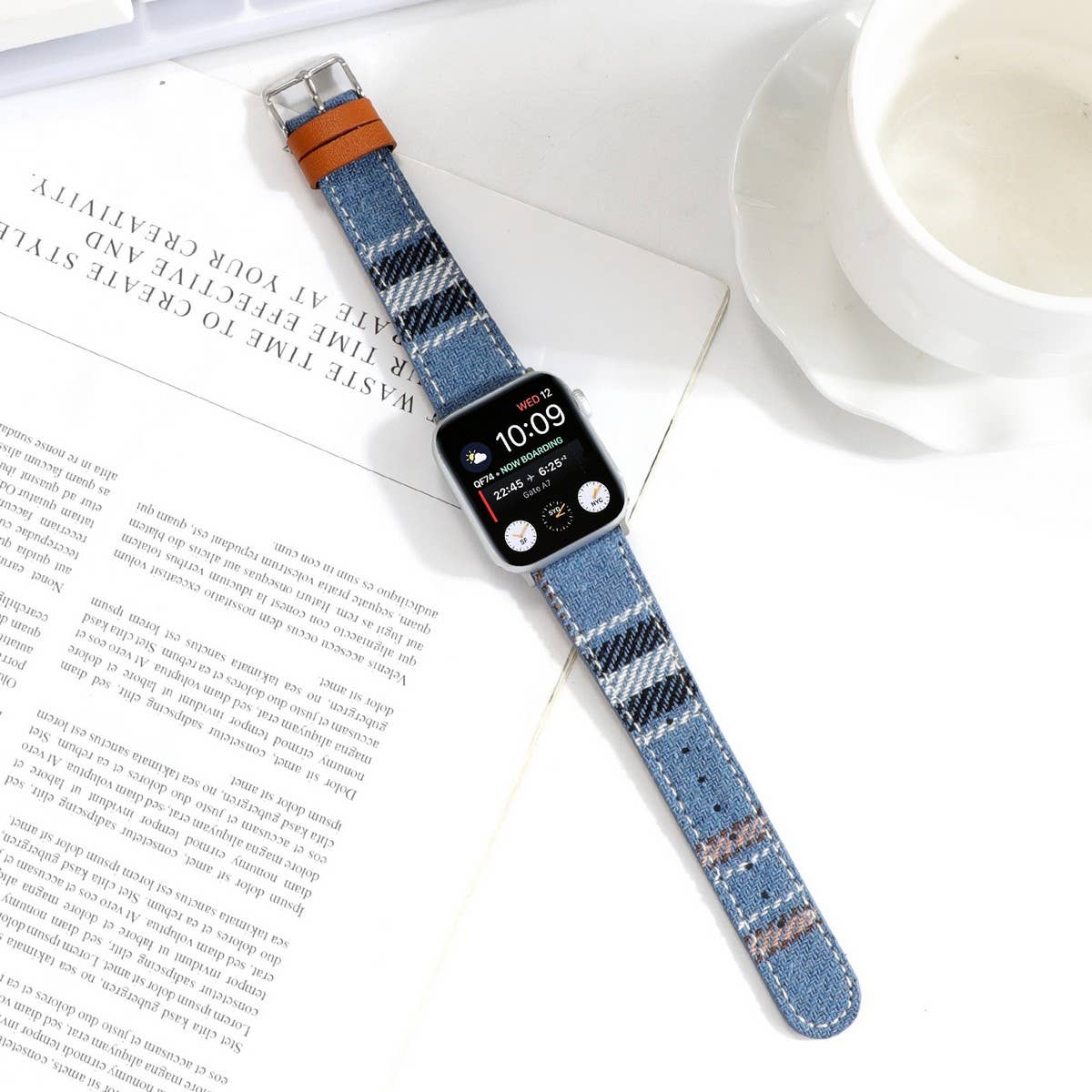 IWATCH8-1 PLUSH CHECKERED LEATHER STRAP