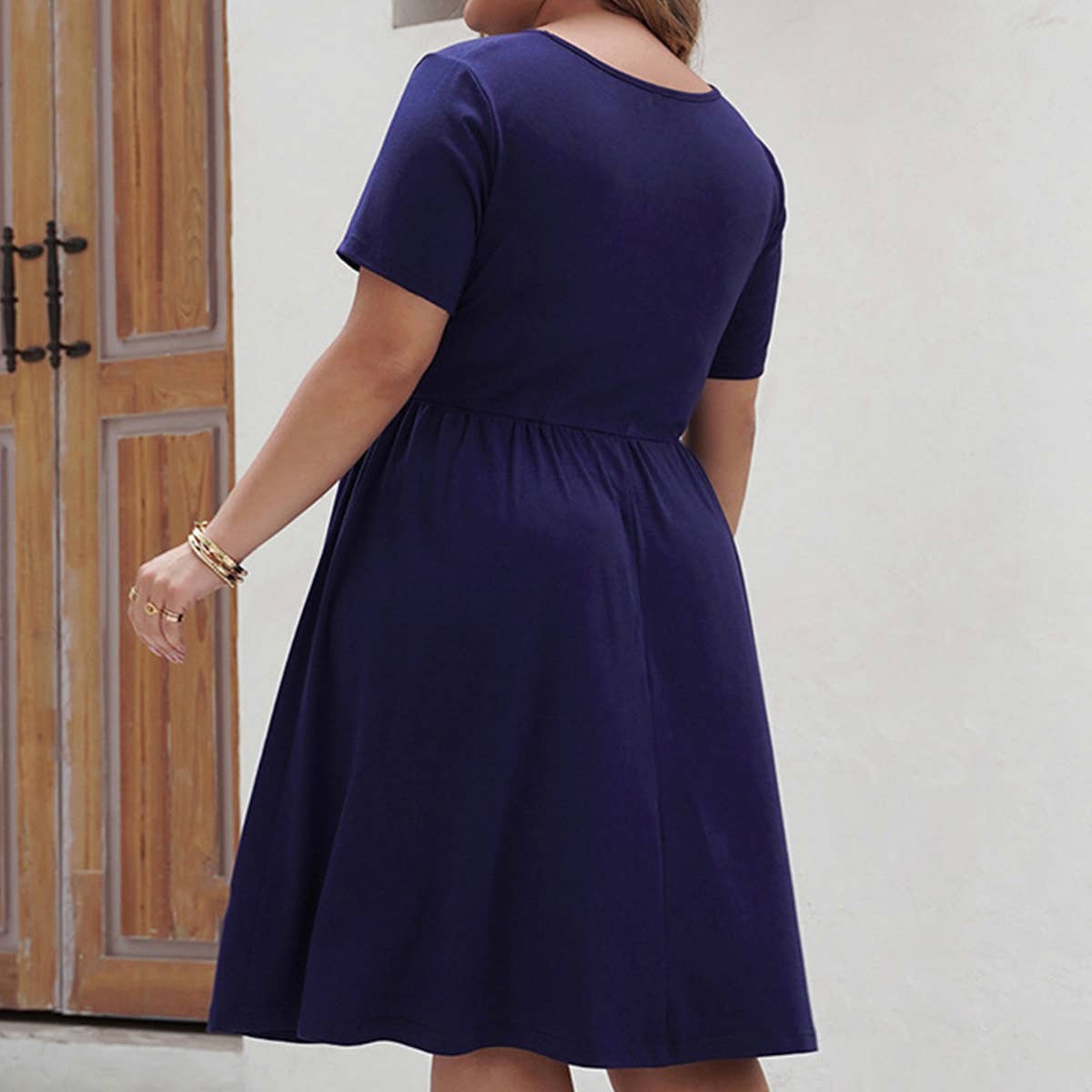 WOMEN'S PLUS SIZE CASUAL ROUND NECK SLIMMING DRESS_CWDSD3145