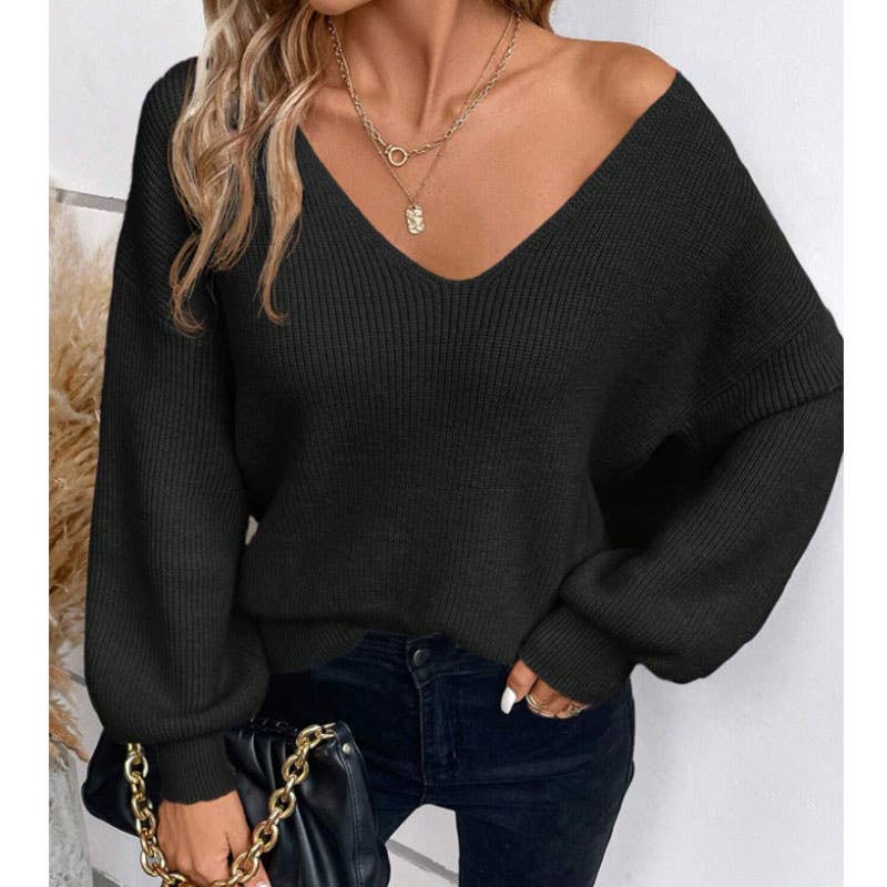 SEXY BACKLESS LACE-UP V-NECK LONG-SLEEVE PULLOVER