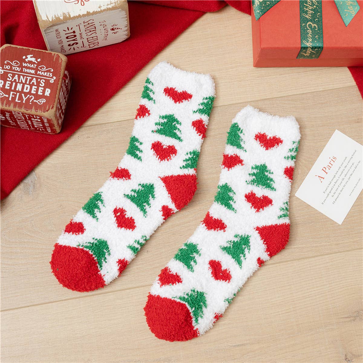 SANTA CLAUS ELK CORAL VELVET SOCKS