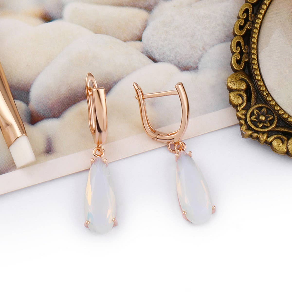 ZIRCON JEWELRY ROSE GOLD WATER DROP EARRINGS_CWAJE1017