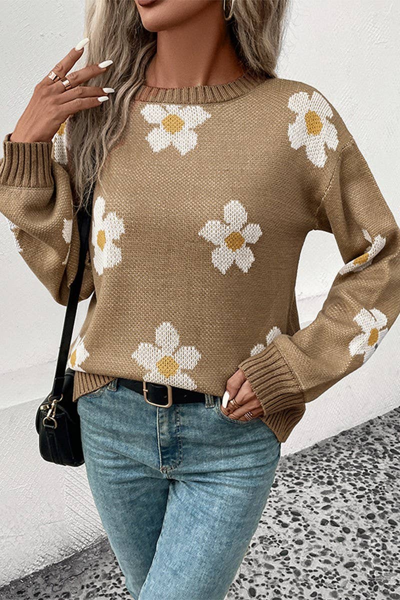 WOMEN LONG SLEEVE JACQUARD CREW NECK SWEATER_CWOSWL1505