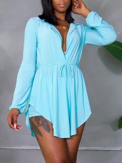 Sun protection solid tie-up cardigan & shorts set