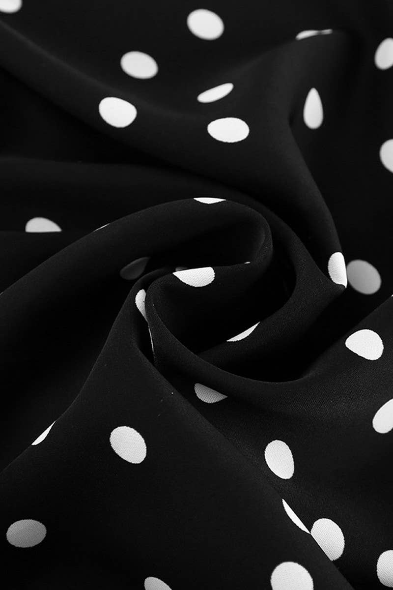 CWDSD6750_POLKA DOT PRINT TIE LONG SLEEVE FITTED DRESS