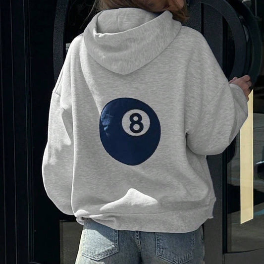 Women's casual drawstring hoodie with billiard print