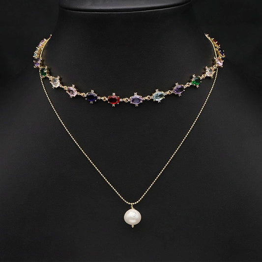 HIGH-GRADE MULTI-LAYER ZIRCON PEARL NECKLACE