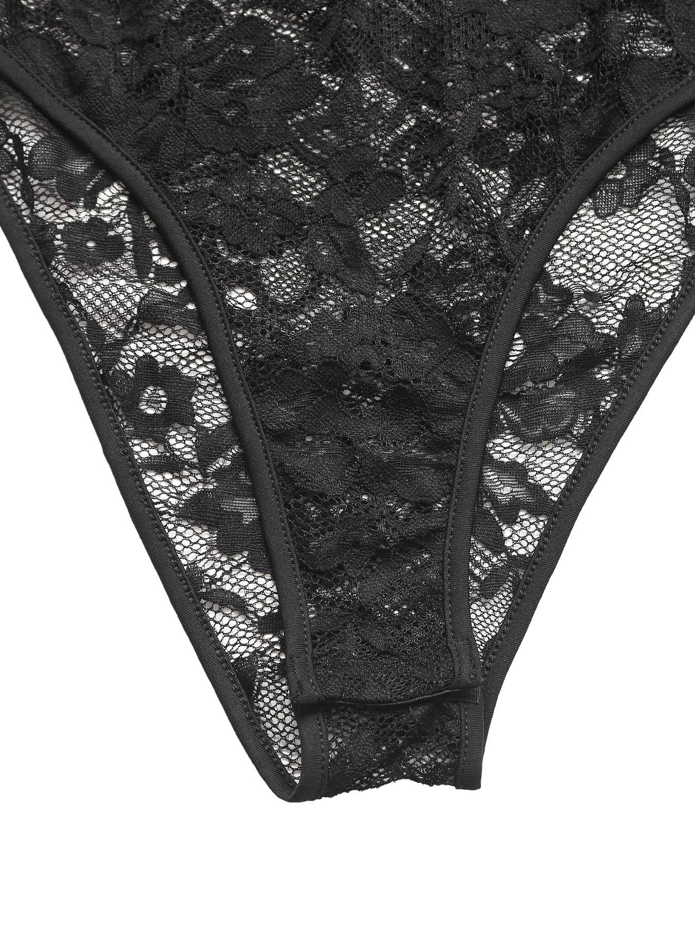 Lace patchwork long-sleeved see-through jumpsuit