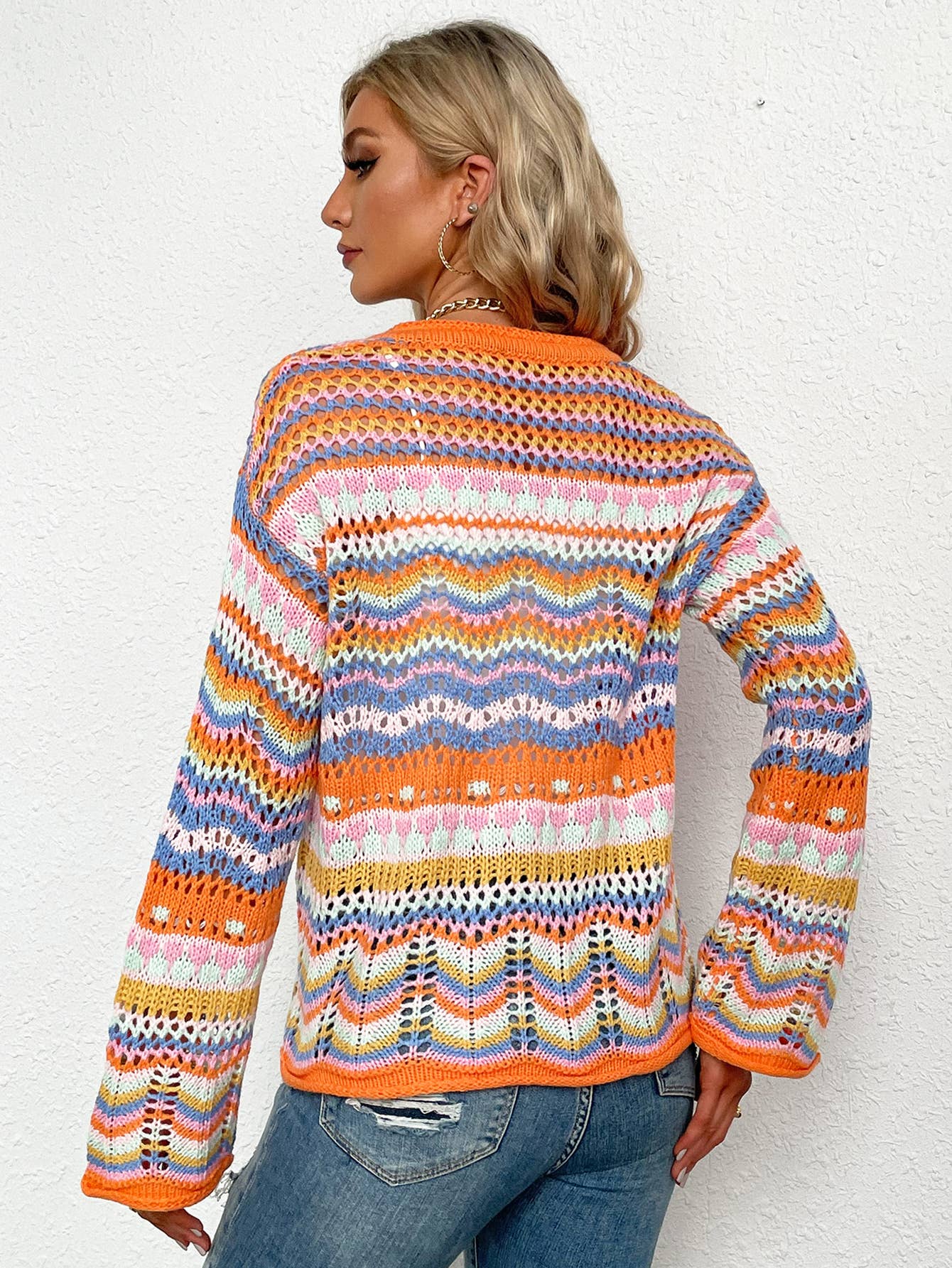 Striped sweater women's loose rainbow knitwear