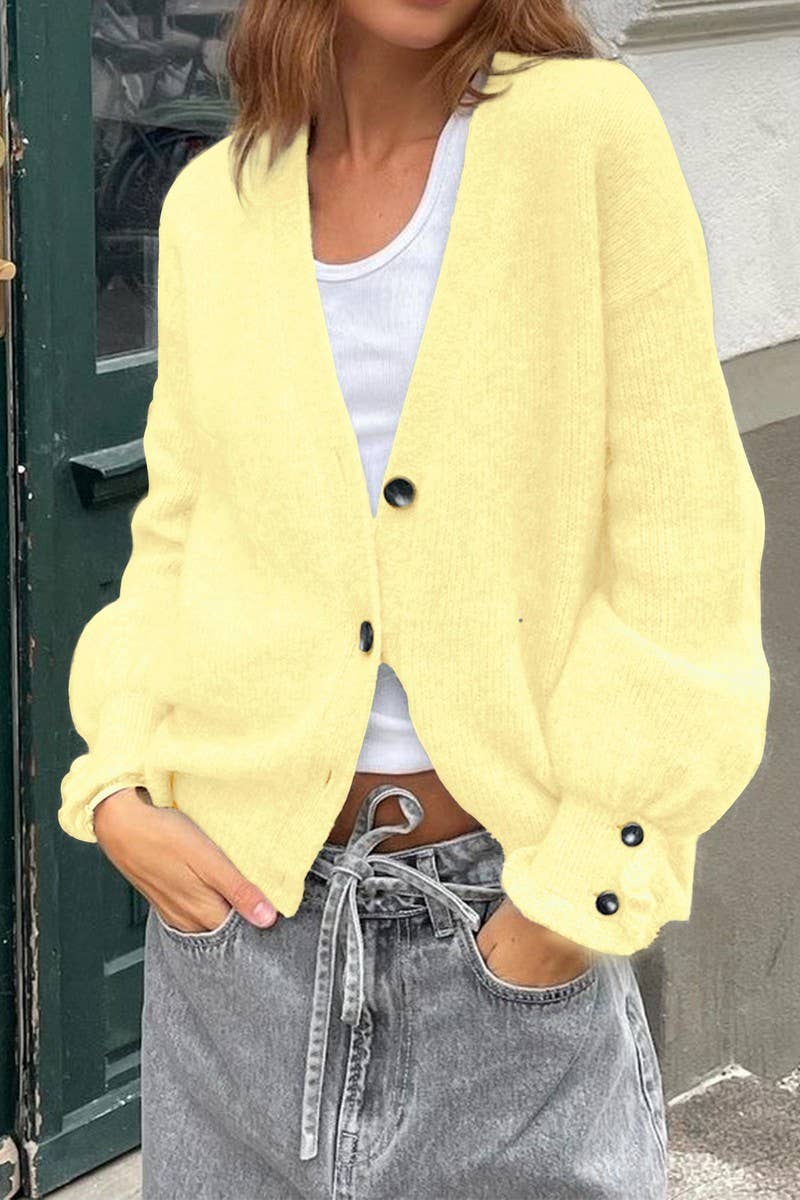 CWOCAL00769_SOLID COLOR LONG-SLEEVED KNITTED CARDIGAN