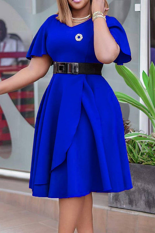 CWDSD3579_PLUS SIZE BELL SLEEVE SOLID COLOR MIDI DRESS