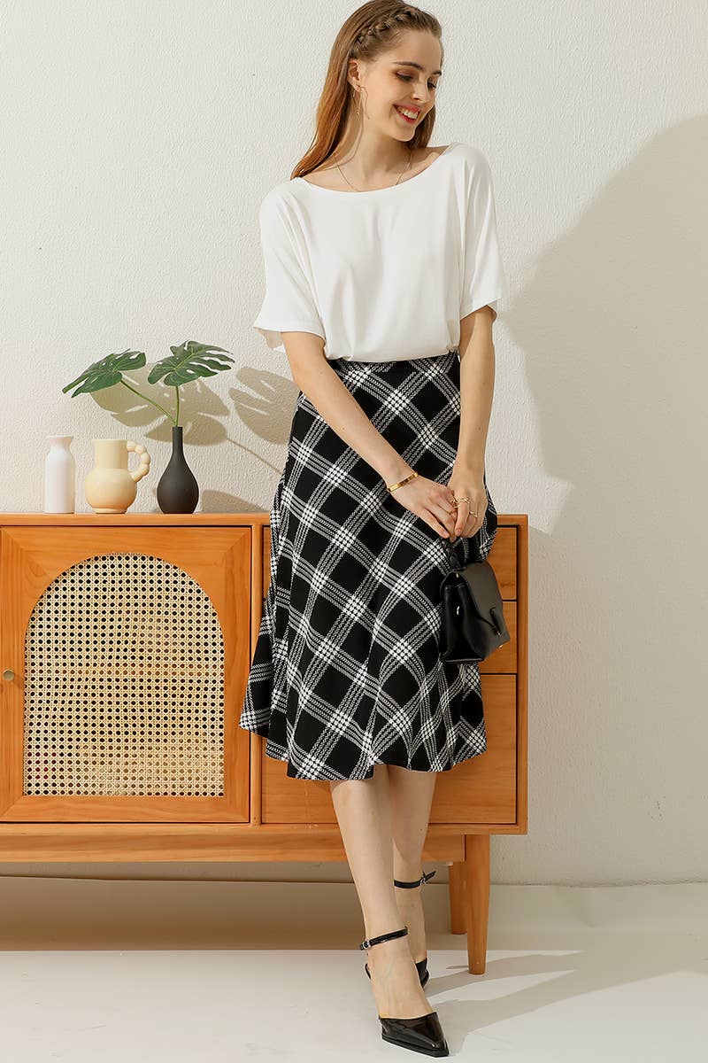 WOMEN FASHION OVER KNEE PLAID SKIRT_CWBLS122
