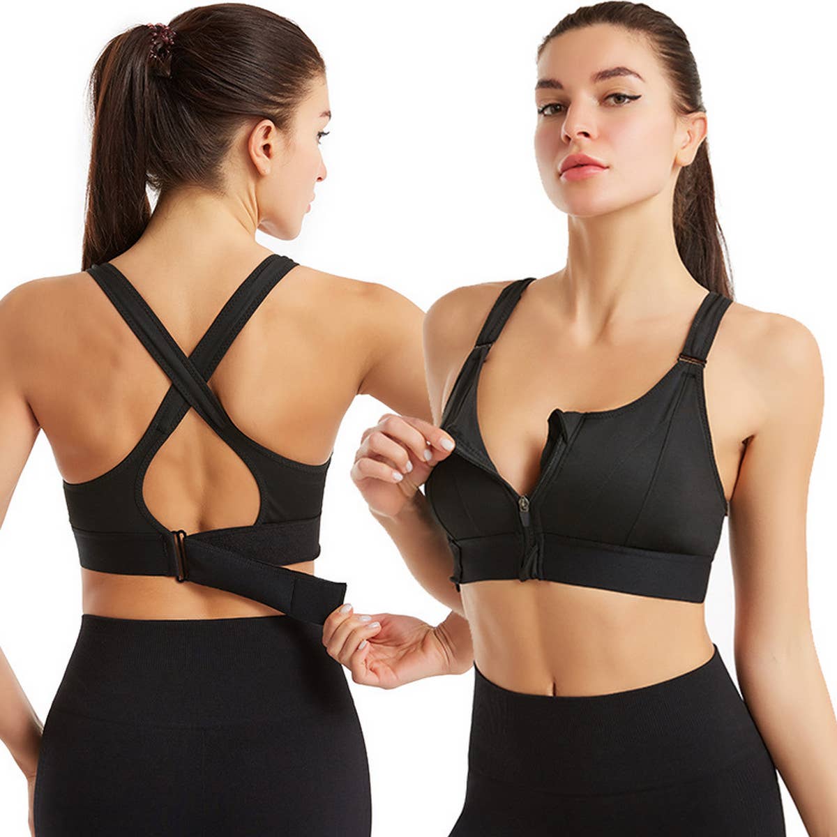 NEW ADJUSTABLE ZIPPER SPORTS YOGA BRA