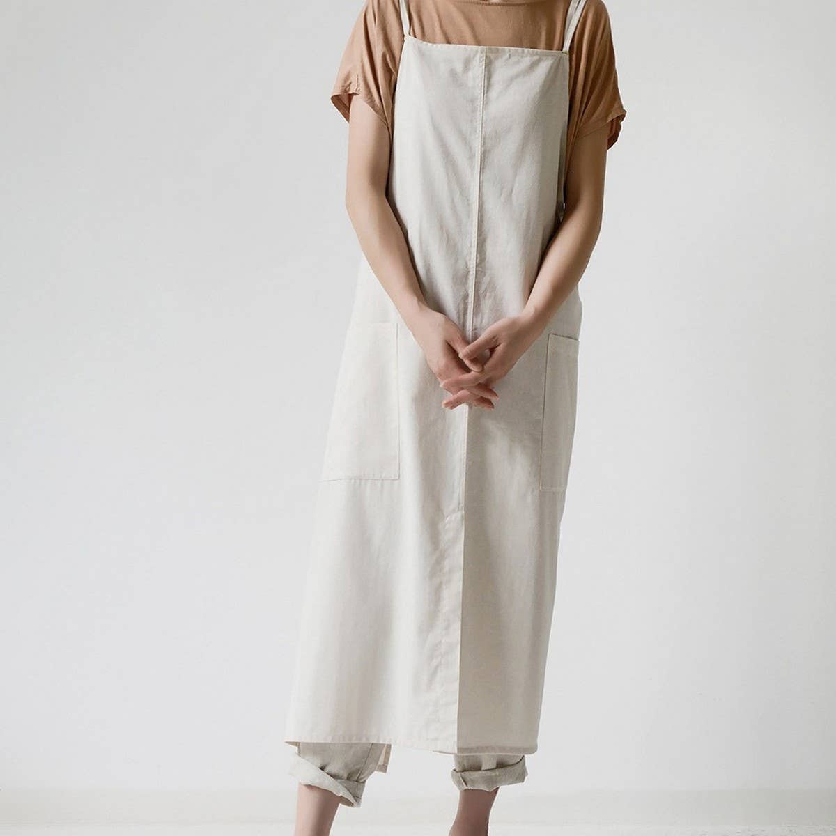 Adjustable cotton linen apron with pockets_CWMM3291