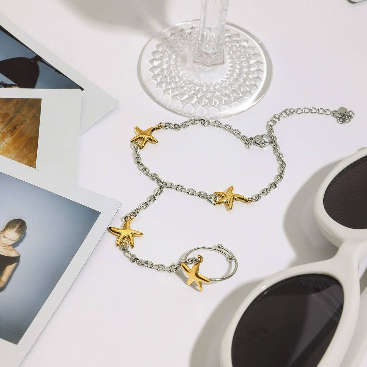 Luxury 18K Gold Two-Tone Starfish Toe Chain