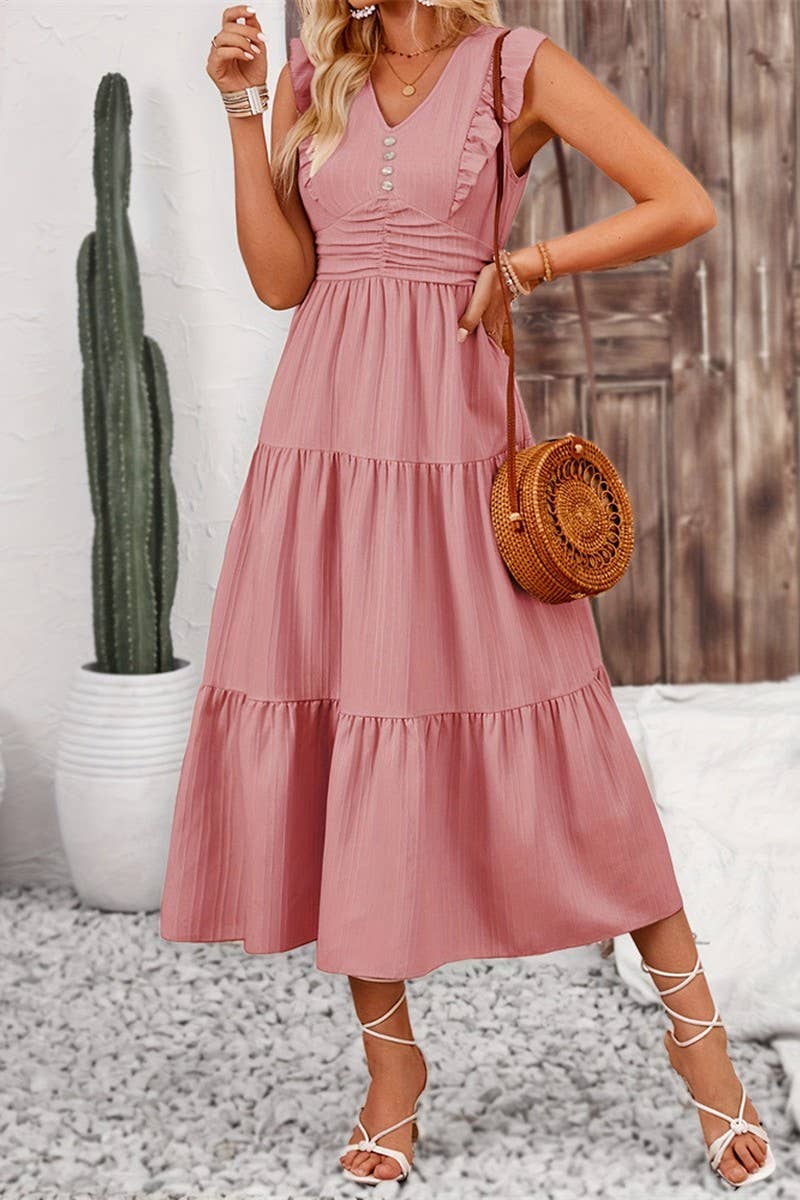 CWDMD5056_RUFFLED SLIM FIT SOLID COLOR LONG CAKE SKIRT