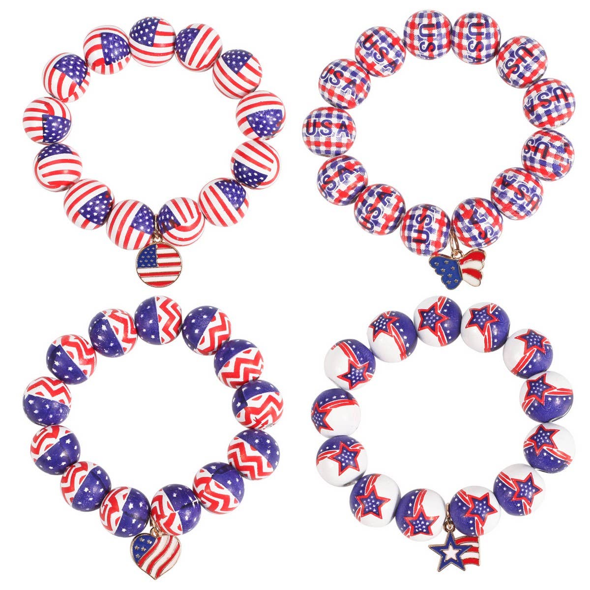 CWAJE05717_WOOD BEADED USA FLAG PATRIOTIC STRETCH BRACELET