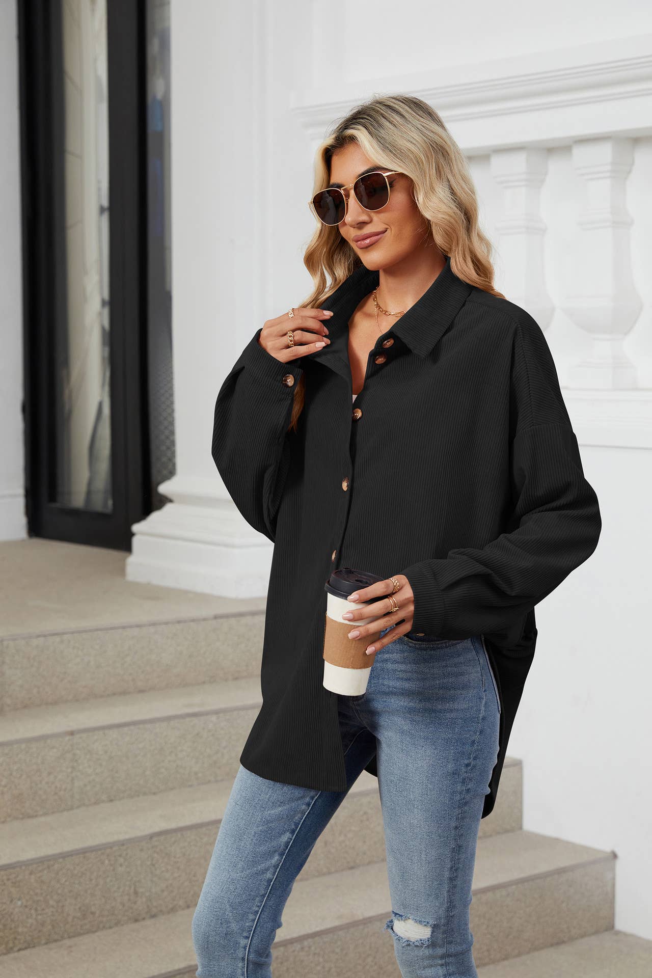 LAPEL BUTTON-DOWN LONG-SLEEVED SHIRT JACKET