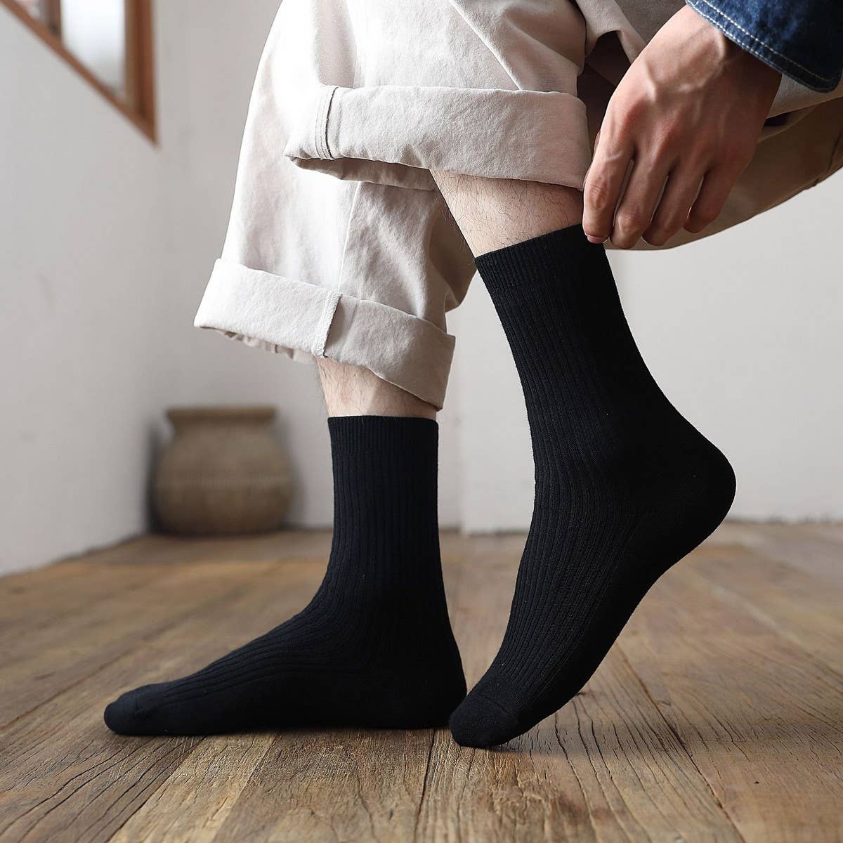 NEW ALL-MATCH DOUBLE-NEEDLE MID-CALF SOCKS