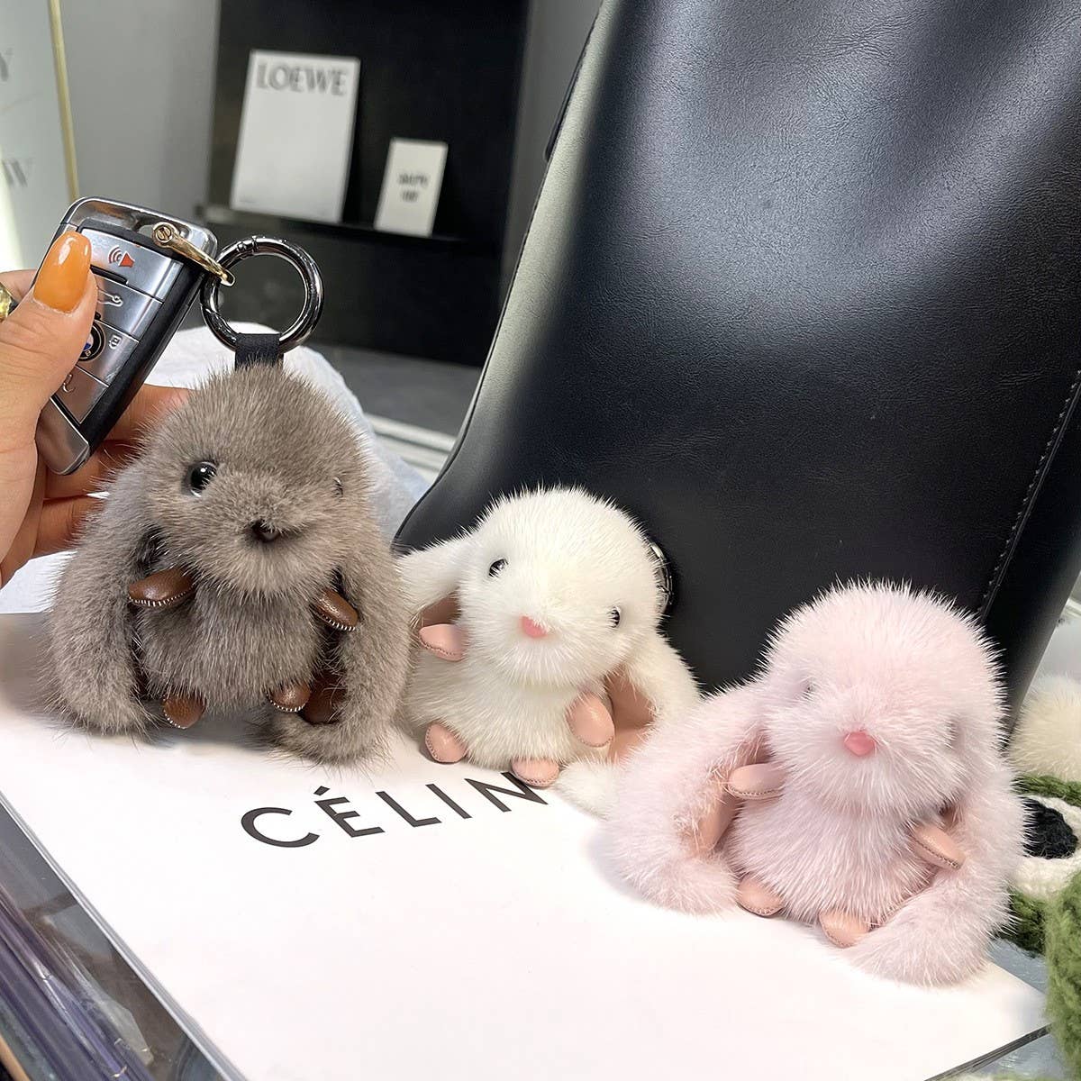MINK FUR RABBIT BAG ORNAMENT HIGH-END KEYCHAIN