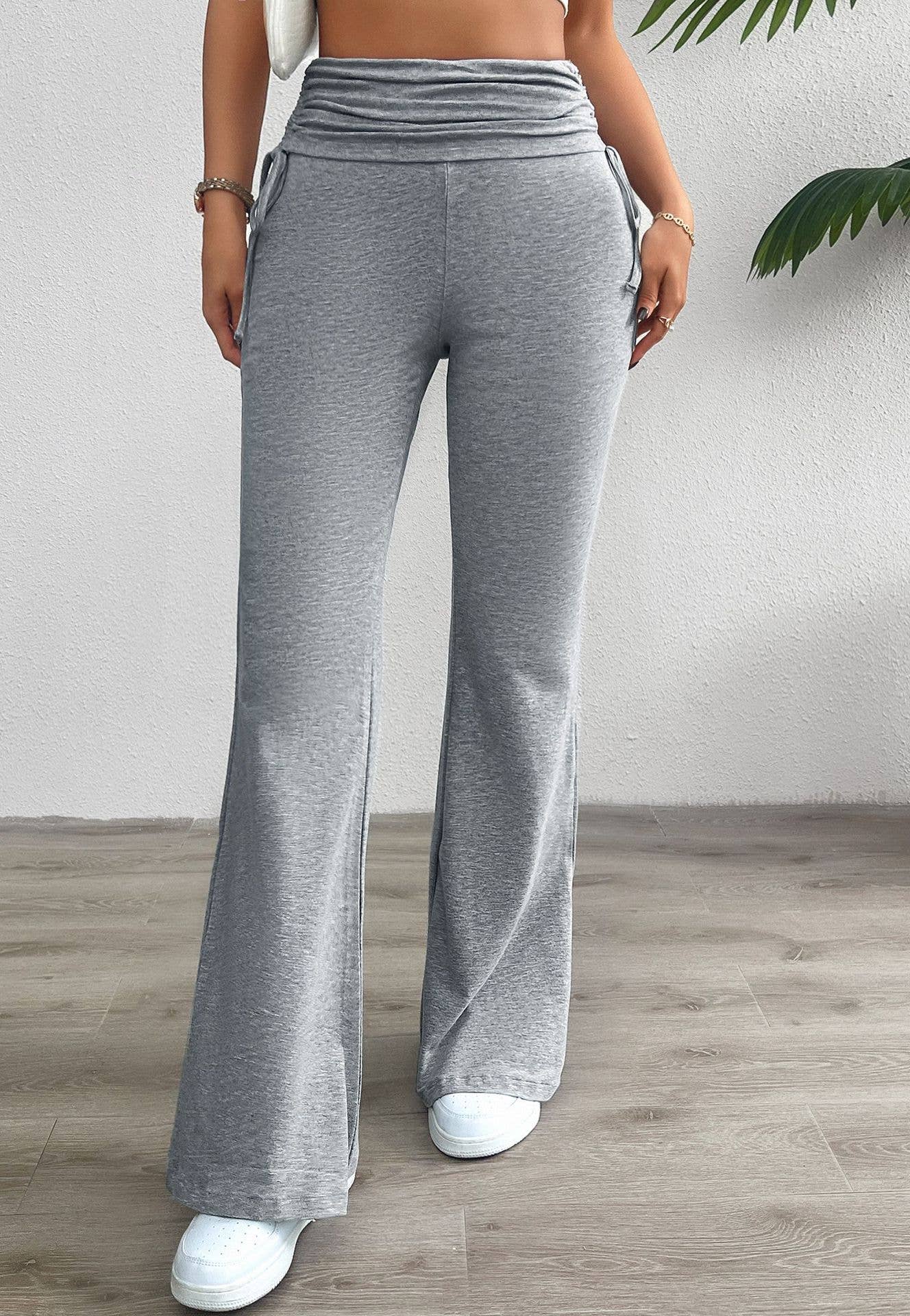 COMFORTABLE CASUAL SOLID COLOR SLIM PLEATED PANTS