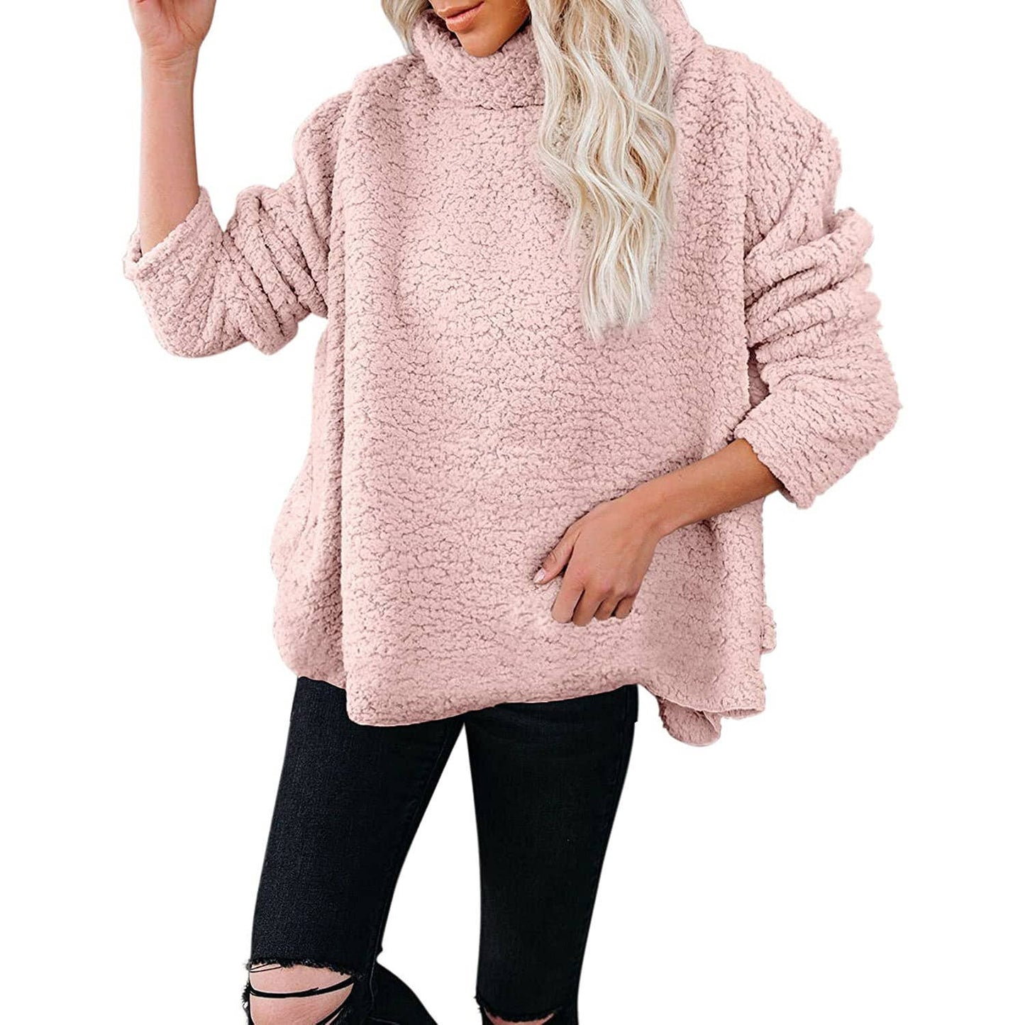 WOOLEN SOLID COLOR PULLOVER SHORT HOODIE WOMAN
