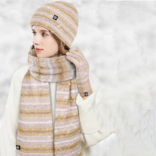 WINTER STRIPED GRADIENT SCARF THREE-PIECE SET