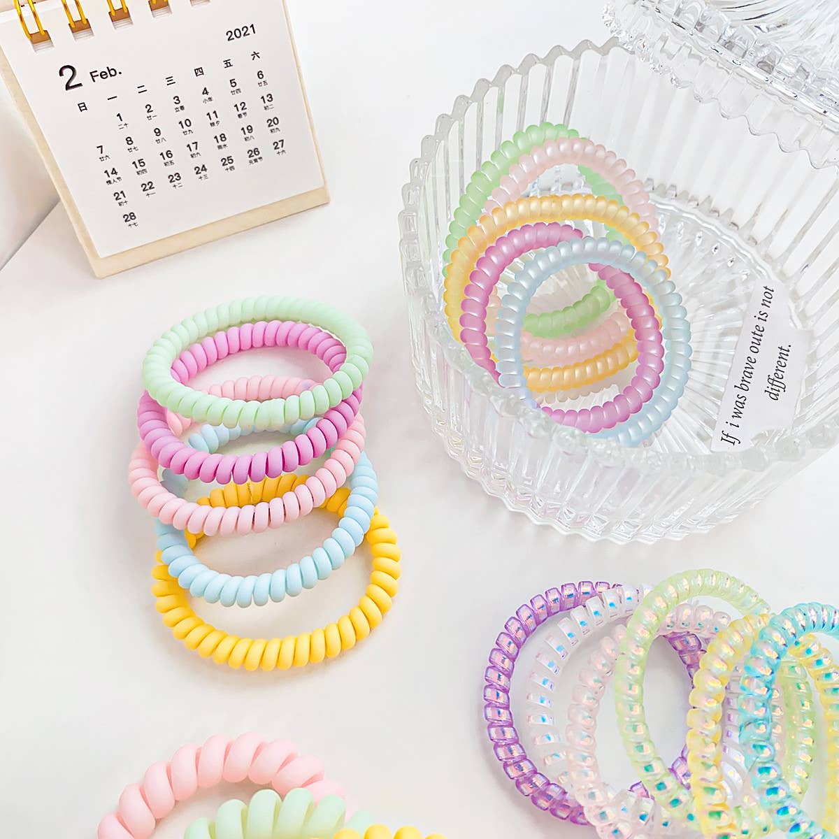 SYMPHONY CREAM TELEPHONE WIRE HAIR TIES 5-PACK_CWAHA1095