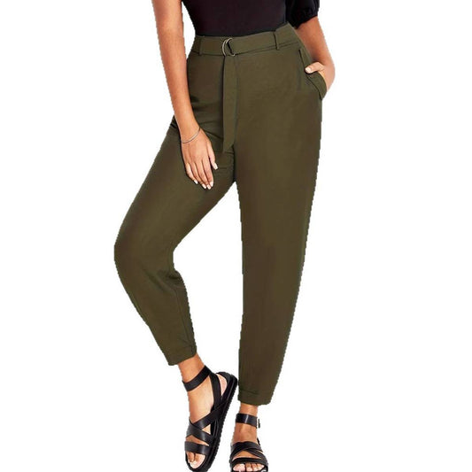 High-waisted solid color casual stylish pants