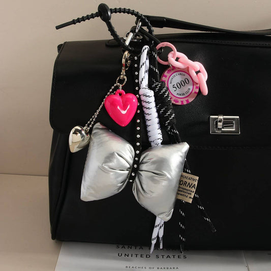 Elegant Bow & Heart Keychain with Poker Chip