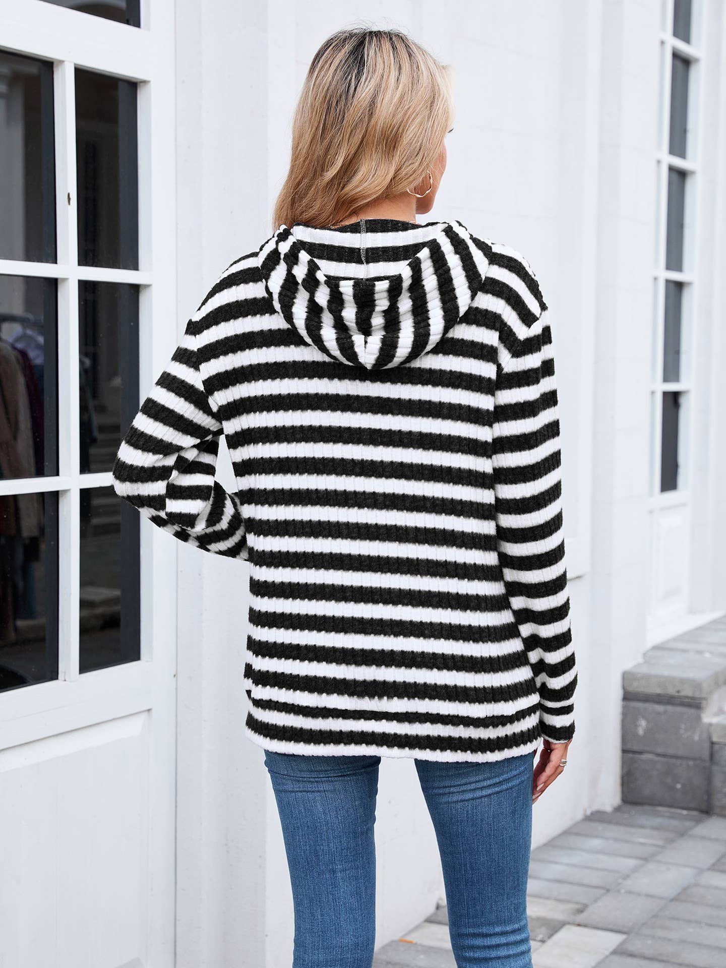 Striped hooded loose long-sleeved sweatshirt
