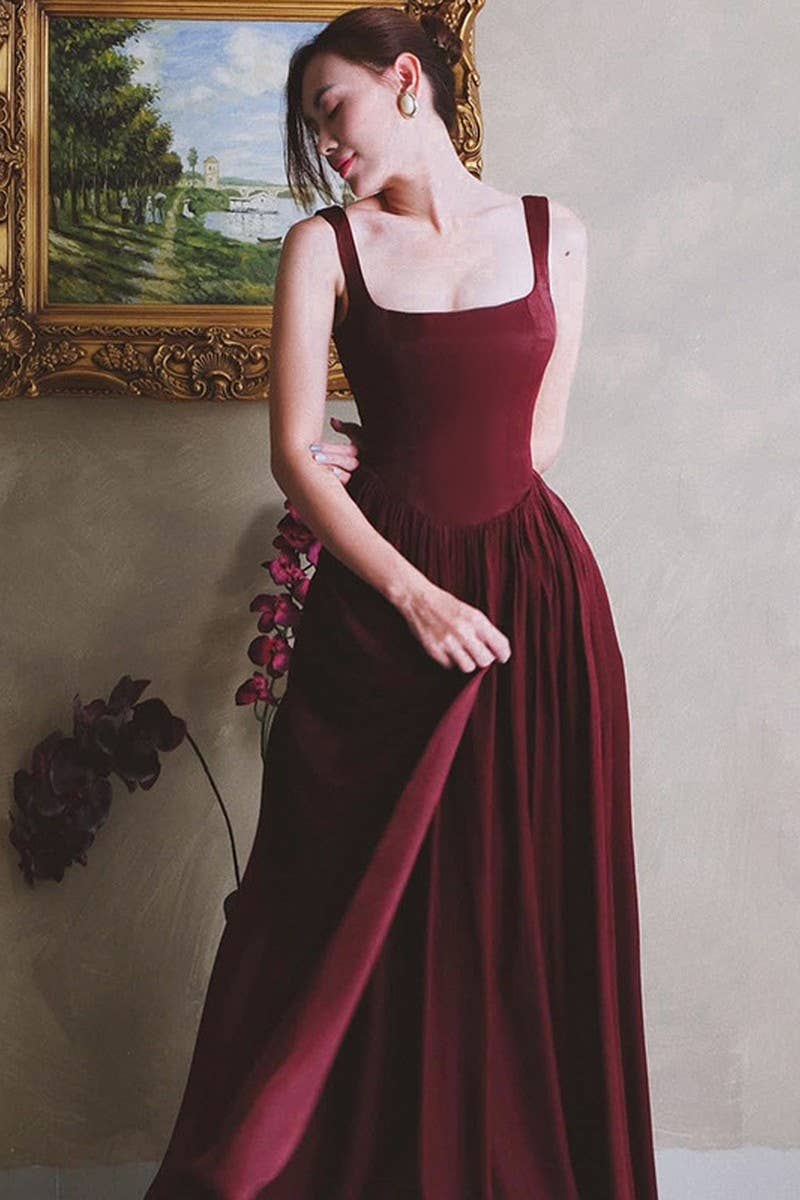 CWDMD5075_SQUARE NECK SLIM FIT SPAGHETTI STRAP DRESS