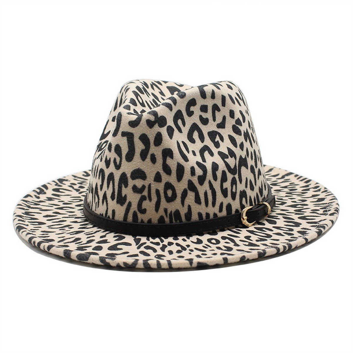 LEOPARD PRINT WOOLEN HAT FLAT BRIM JAZZHAT FELT HAT_CWAH2605